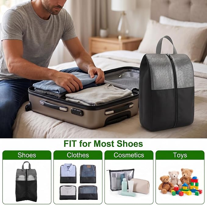 10 Pcs Shoe Bags For Travel Zipper, Zippered Travel Shoe Bags For Luggage, Travel Sneaker Zipper Bag Waterproof Oxford Cloth Shoe Storage For Men/Women (Black) - Image 7