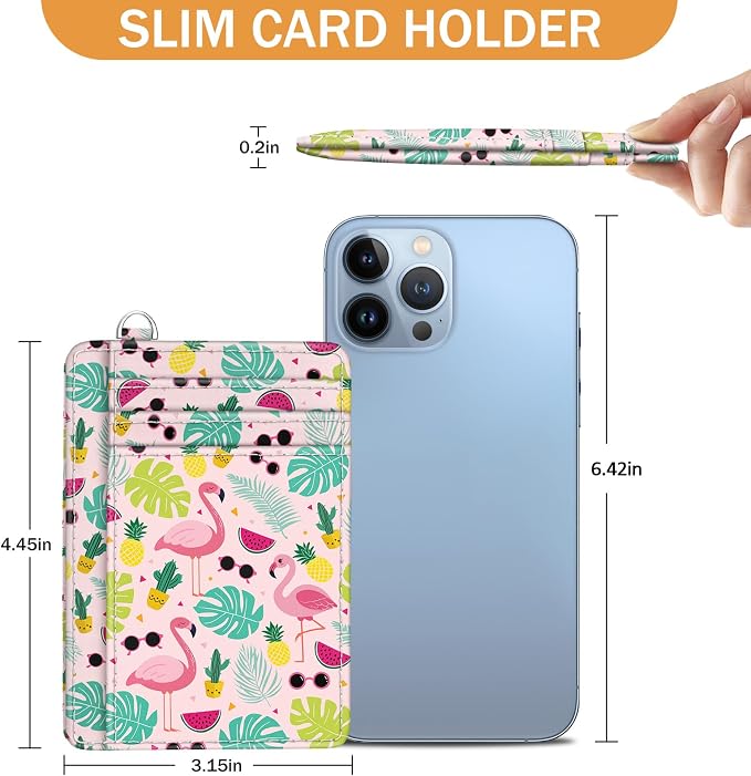 Yonlevres Flamingo Credit Card Holder Slim Wallet Women RFID Blocking Small | Front Pocket, Handy, RFID Blocking, Woman Girls Ladies Gifts, D-ring for Keychain,Thin Mini Card Case, ID Window, PU Leather - Image 6