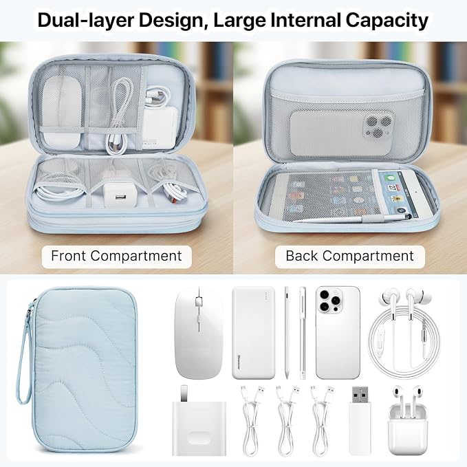 Skycase Tech Pouch - Lightweight Electronics Organizer Travel Case - Double Layers Cable Organizer - All-in-One Storage Bag for Charger, Cord, Phone, Flash Drive, Essentials - L - Image 2