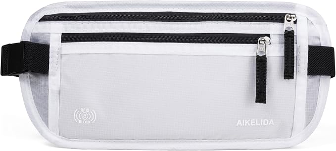 RFID Blocking Money Belt - Passport Holder & Travel Wallet, Slim Hidden Fanny Packs for Women Men - White - Image 3