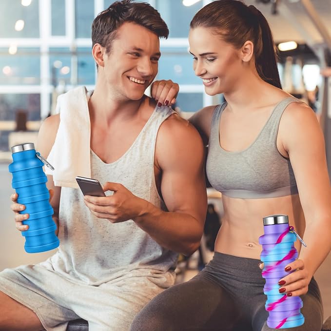 Lallisa 8 Pcs Collapsible Water Bottles Bulk, 17 oz Portable Reusable Silicone Water Bottle, Foldable Bottles for Travel Gym Camping Hiking, Leak Proof Sports Bottle with Carabiner(Mixed Colors) - Image 5