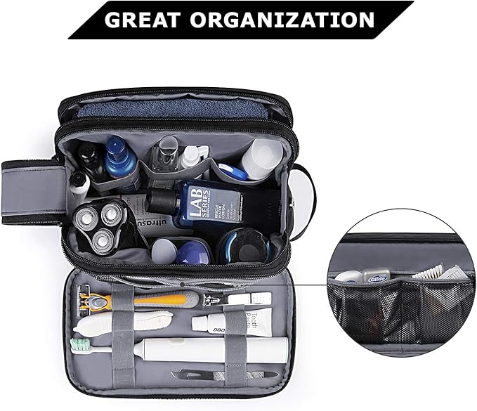 BAGSMART Toiletry Bag for Men, Travel Toiletry Organizer Dopp Kit Water-resistant Shaving Bag for Toiletries Accessories, Door Room Essentials, Black-medium - Image 3