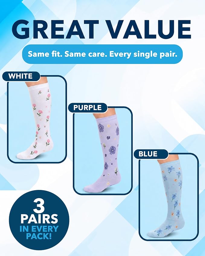 Doctor's Select® Bamboo Viscose Light Compression Socks for Women & Men - 3 Pairs, 8-15 mmHg Compression Socks, Knee High - Image 5