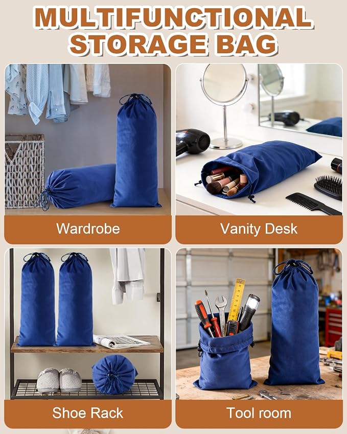 2 Pcs Single Shoe Bags for Travel, Velvet Bags, Palace Blue, 17.3x8.6 Inch | Washable & Reusable Travel Shoe Bags, Dustproof Shoe Bags with Drawstring Closure, Suitable for Travel, Home Storage - Image 6