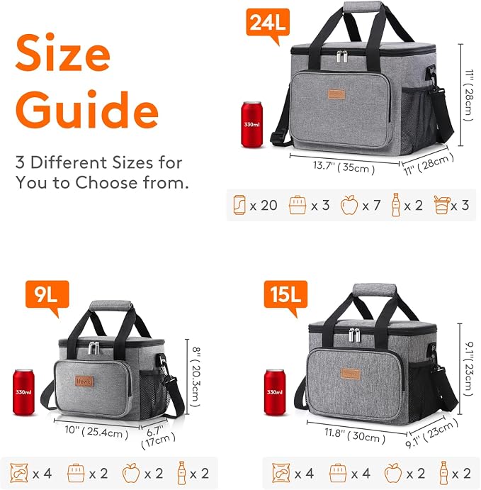 Lifewit Medium Lunch Bag, Insulated Lunch Box, Soft Cooler Cooling Tote for Adult Men Women, Gray 12-Can (9L) - Image 3