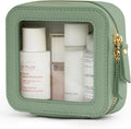 Small Clear Makeup Bag for Purse, Travel Cosmetic Case Green, Mini | Waterproof PU Leather, Square Make Up Pouch with Zipper, Tiny Sage Green Toiletry Organizer Bag Women Car Essential Bag by POPVIBE