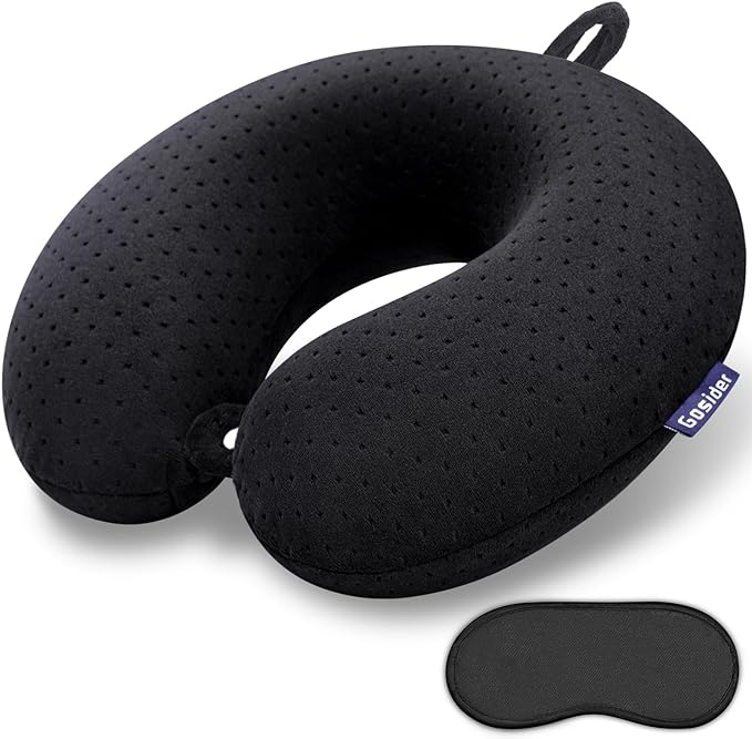 Black Travel Neck Pillow Memory Foam Airplane Pillow for Neck and Head Support Soft Portable U Shape Neck Pillow for Plane, Car & Home Office Use by Gosider