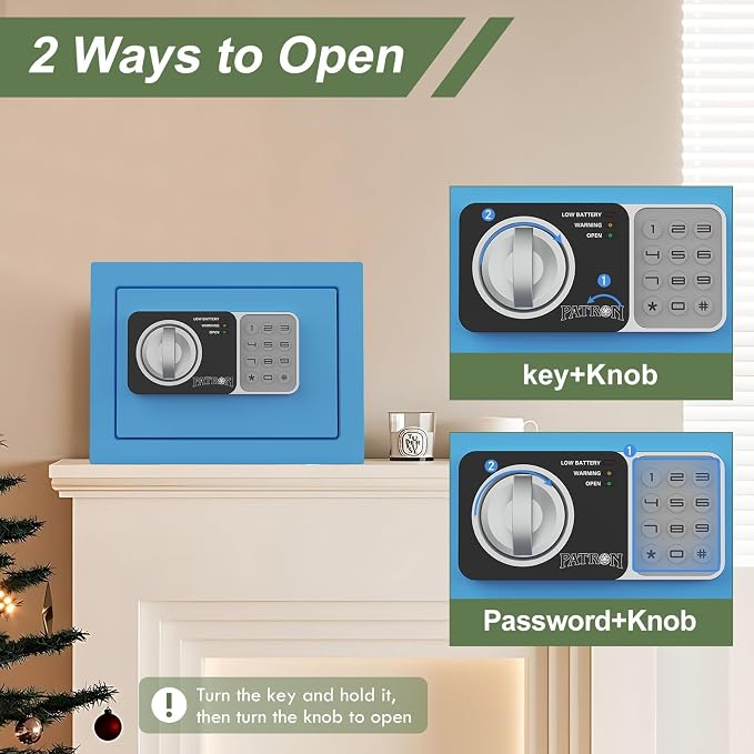 Small safe box with key,Kids mini safe for money, coin safes for home with code，0.236 Cubic Feet Blue - Image 4