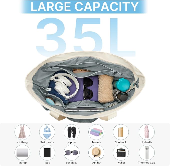 G4Free Beach Bag, Waterproof Beach Tote Pool Bags for Women | Compatible with Cup, Large Capacity Sandproof Foldable for Weekender Travel Swim - Image 6