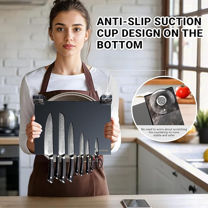 Black Magnetic Knife Block Stand Without Knives Black Double Sided Magnetic Knife Holder Rack for Kitchen Counter Stainless Steel Knife Magnetic Strip Display Stand Storage Organizer - Image 5