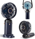 Portable Handheld Fan, 12 hours, Upgrade 3200mAh Portable Fan with LED Display, 90° Foldable, 5 Speed Wind,Hand Held/Neck/Desk 3 in 1 Personal Small Fans, Makeup Fans for Women (Dark Blue) by Unknown