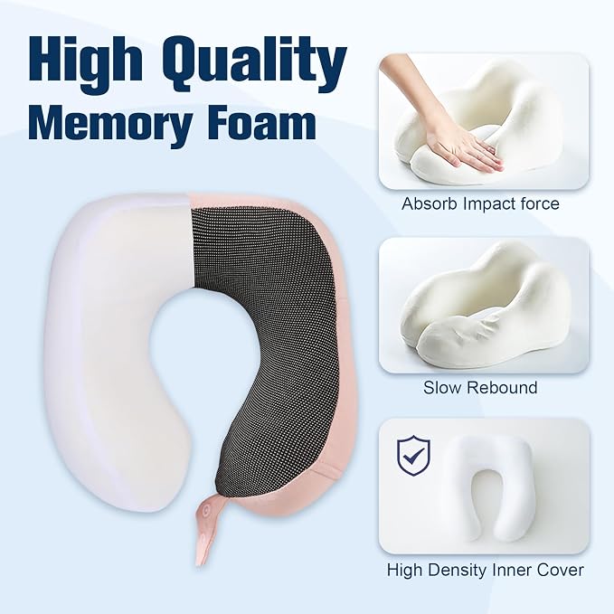 Cirorld Neck Pillow for Traveling, Travel Pillows for Airplanes,100% Pure Memory Foam Travel Neck Pillow, Adjustable Flight Pillow, Portable Plane Accessories with Eye Mask, Earplugs, Carry Bag - Image 4