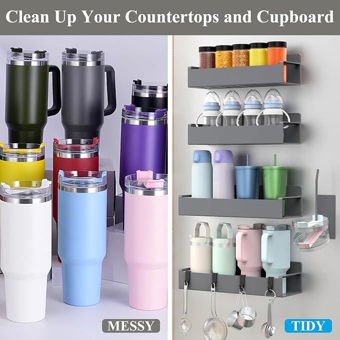 HuggieGems Magnetic Water Bottle Holder for Refrigerator, Cup Holder Organizer for Stanley and Tumbler for Kitchen, 4 Pack, Dark Gray - Image 5