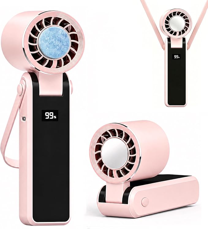 QearFun Portable Handheld Fan With Ice Cooling, 3-In-1 Rechargeable Personal Fan, 5-Speed Settings (1–199), Compact Pocket Fan Ideal For Travel, Outdoor Activities, Home, And Office (pink) by QearFun
