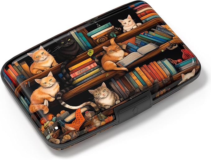 Card Holder Credit Cards Holder for Women RFID wallet women Business Card Holder Wallet Mini Aluminum Card Wallet RFID Blocking Slim Metal Hard Card for Women, Cat Illustration by Atufsuat
