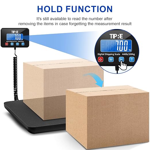 TIPRE Shipping Scale 440lbs for Packages,Lightweight Carbon Fibre Heavy Duty Digital Postal Scale,0.5 oz High Accuracy Commercial Scale with Charging Cable & Batteries for Small Business,Warehouse - Image 5