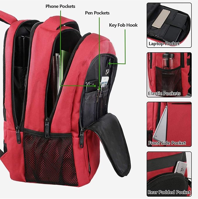 MATEIN Red 15.6 inch Laptop Backpack for Women, Water Resistant College bag | Personal Item Travel Backpack, Anti Theft Sturdy Underseat Bag, Airline Approved, Student Supplies Accessories School Bookbag - Image 2