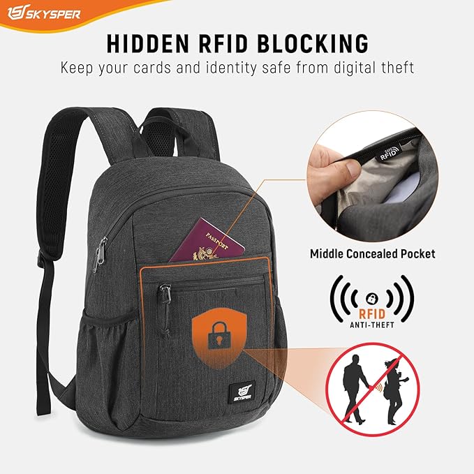 SKYSPER Anti Theft Hiking Backpack, 20L RFID Packable Travel Daypack, Lightweight Foldable Back Pack for Walking Daytrip - Image 2