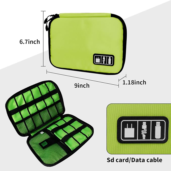 Lcsmaokin Electronics Organizer Travel Case,Electronic Accessories Storage Bag,Portable Waterproof Cable Organizer Bag,Travel Cord Organizer Bags for Small Charging Cord Storage,SD Card-Green - Image 4