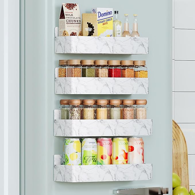 Mystozer Magnetic Spice Rack for Refrigerator, Kitchen Organizer and Storage Shelf, Marble(4 Pack) - Image 6