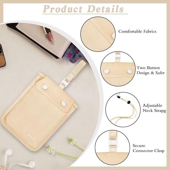 YOYI YOYI RFID Blocking Bra Wallet Neck Strap Secret Stash Pocket Cash Card | Skin-friendly fabric so thin it disappears inside your bra, RFID blocking keeps cards and cash secure from theft on the go - Image 3