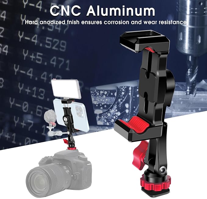 Phone Tripod Mount, Metal Smartphone Mount Adapter Camera Hot Shoe Mount, 360° Swivel 180° Flip Adjustable Phone Holder for Microphone LED Light（SP-09 - Image 4