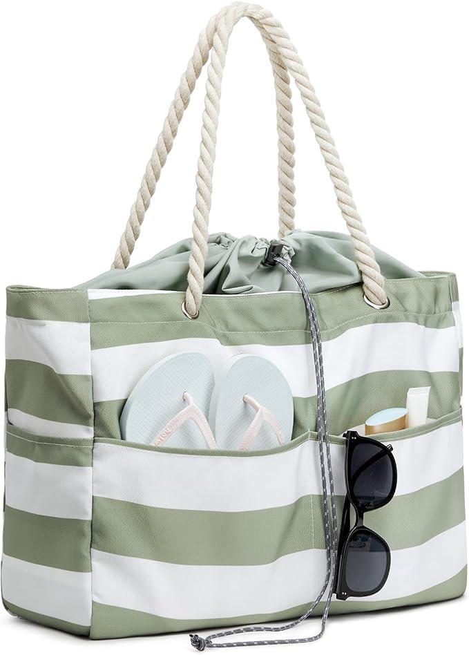 G4Free Canvas Beach Tote Bag Waterproof Sandproof, Large Pool Swim Bag | Foldable Tote for Women, for Travel Grocery Daily - Image 8