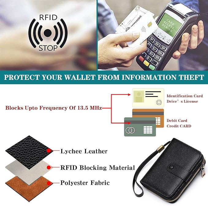 GAEKEAO Leather Credit Card Holder Wallet for Women RFID Blocking Large Capacity Bifold Zipper Card Case Organizer with Wristlet 32 Slots - Image 6
