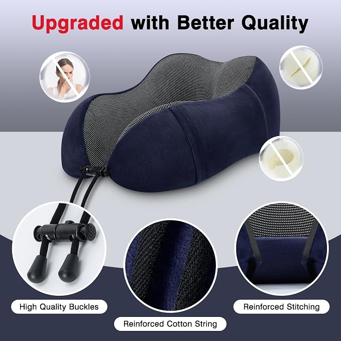 urnexttour Neck Pillow Airplane Travel Pillow 2 Pack Grey and Blue | Memory Foam Soft Support Travel Neck Pillow for Travelling, Sleeping Rest, Car, Train and Home Use - Image 2