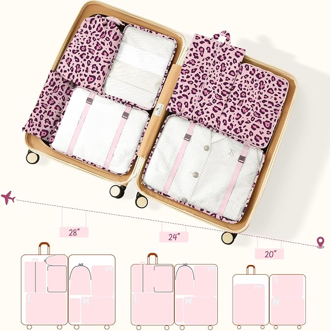 9 Set Packing Cubes for Travel Essentials - Lightweight Carry-On Luggage Organizer Bags with Shoe, Clothes & Laundry Bags for Airplane, Family & Business Travel, Purple leopard print - Image 3