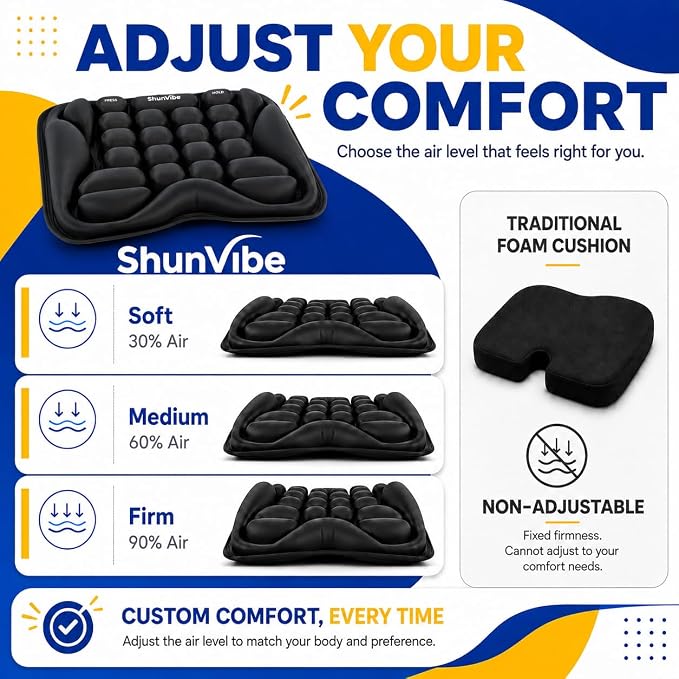 Car Seat Cushion for Long Drives, Pressure Relief Seat Pad with Built-in Pump, Adjustable Air Cell Cushion for Truck Drivers, SUV, Office Chair and Wheelchair - Image 6