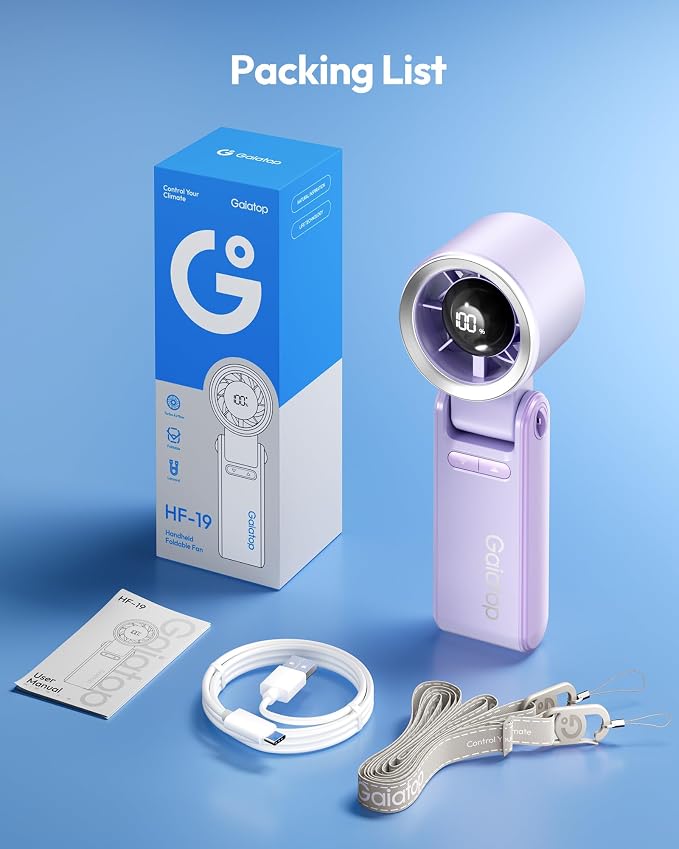 Gaiatop Portable Handheld Turbo Fan, 15 Hrs Cooling, 180° Foldable 4-in-1 Hand Held Fans, 6-Speed (1-100) Personal Mini Handheld Fans, Small Portable Fan for Travel Working Outdoor, Women Gifts Purple - Image 8