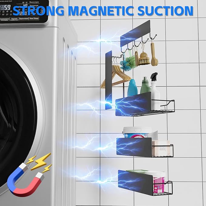 5 Pack Multifunctional Magnetic Shelves for Refrigerator Spice Rack & Washing Machine Organize (V style, Black) - Image 4