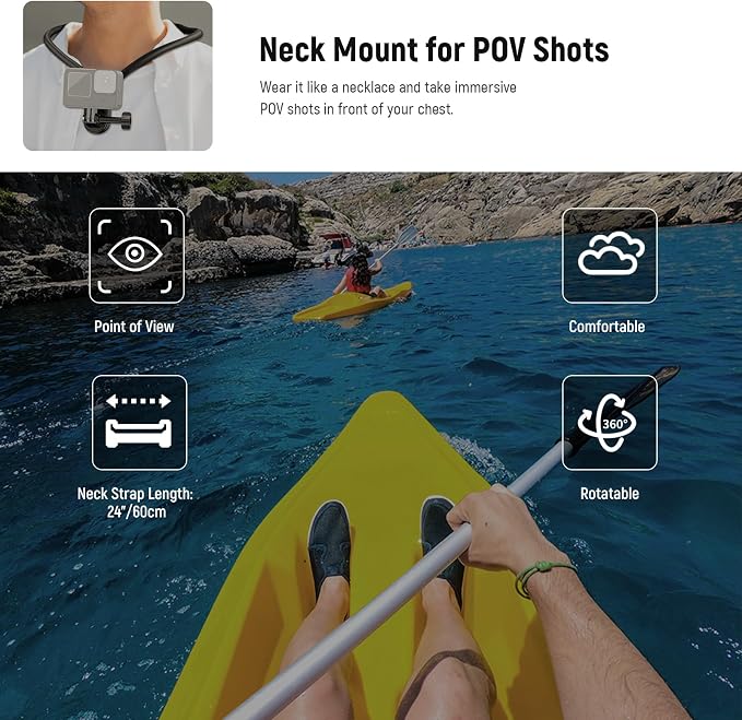 NEEWER Magnetic Neck Mount Compatible with GoPro DJI Insta360 iPhone, GP15 | Compatible with Hero 13 12 11 MAX DJI Action 4 Insta360, Quick Release, Flexible POV Action Camera Mount Adapter Phone Holder - Image 2