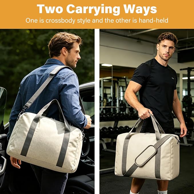 30L Foldable Underseat Travel Duffel Bag 17.3"x13.8"x7.9" – Lightweight Carry on Luggage for Women and Men, Waterproof Overnight Bag, Gym Sport Holdall, Hospital Tote with Trolley Sleeve, Beige - Image 4