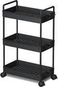 Ronlap 3 Tier Slim Rolling Storage Cart with Wheels Utility Organizer,Black | For bathroom, laundry, kitchen, bedside & dorm. Fits art, craft, snack, makeup, nail, diaper & postpartum baby supplies by Ronlap