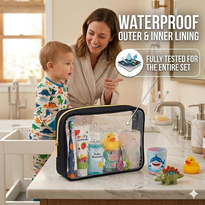 Remobia Hicol TSA Approved 5-Piece Diaper Bag Organizer Pouch Set Clear Waterproof TPU Kids Toiletry Storage Set Travel Packing Clutch Cube Bags for Baby Nursing(Black) - Image 4