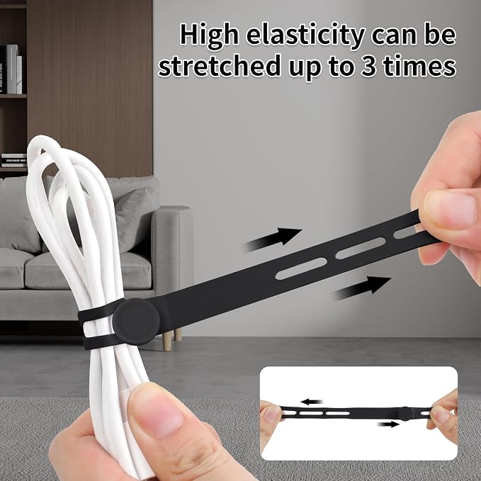 Oligei 25 Pcs Silicone Cable Ties, Cable Ties Reusable, High Elasticity Cord Wraps for Electrical Cords, Cord Organizer for Earphone, Phone Charger(Black) - Image 3