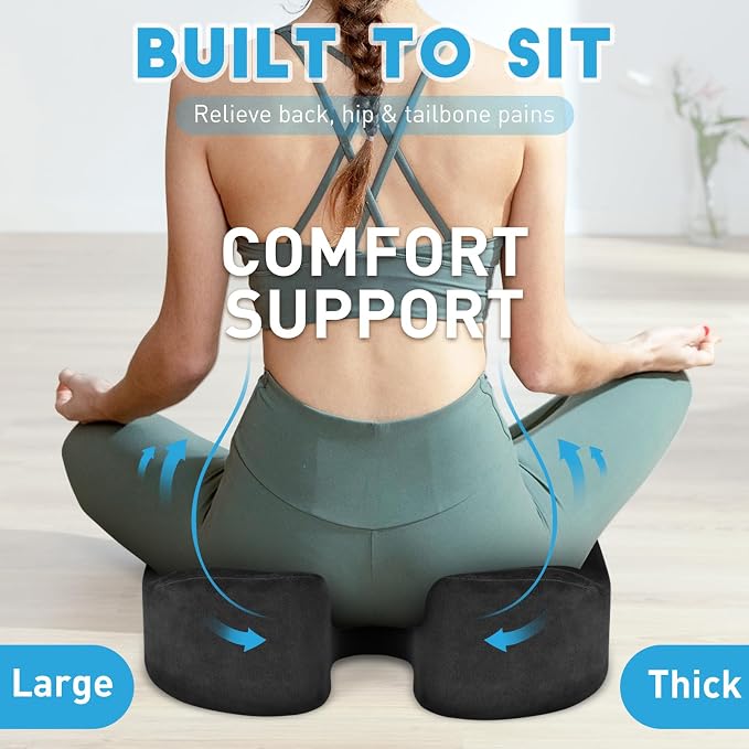 BlissTrends Thick Seat Cushion for Office Chair & Car Seat, XL, Grey | 5.2in Memory Foam with Removable Velvet Cover, Ergonomic Tailbone & Sciatica Support for Pressure Relief and Long Sitting - Image 9