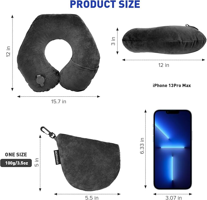 Rewondah Inflatable Travel Pillow, Inflatable Neck Pillow for Traveling Airplane, Travel Pillow with Soft Velour Washable Cover, U Shape Blow Up Neck Pillow for Airplanes Train Car Travel - Image 7
