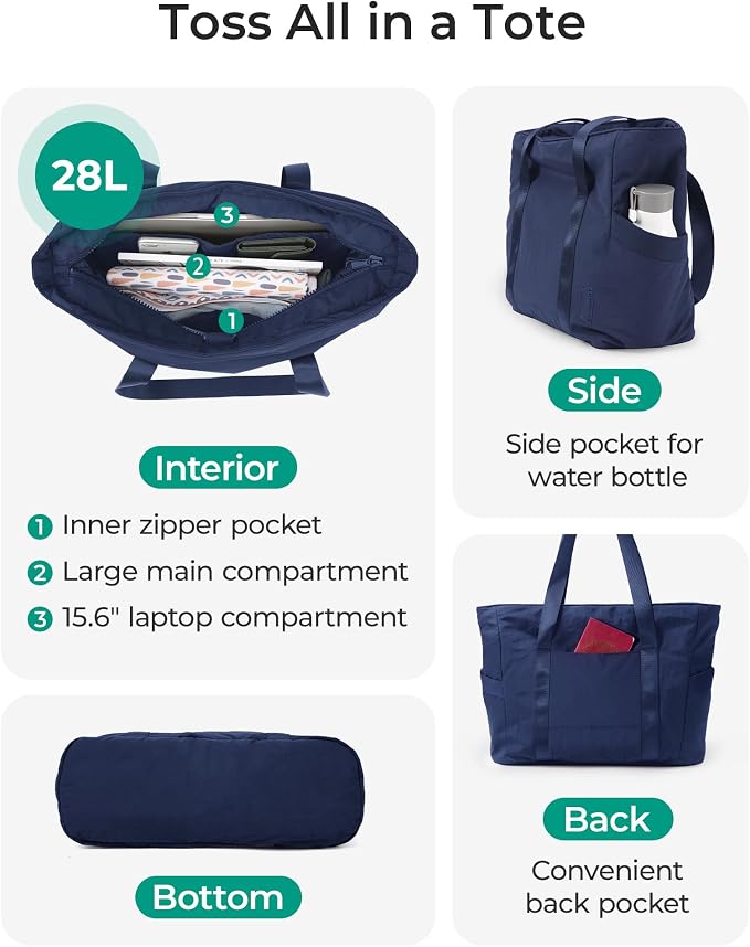 BAGSMART Tote Bag for Women, Tote Bag with Zipper Work Tote with Compartments Nurse Shoulder Hanbag for Travel, Gym - Image 4