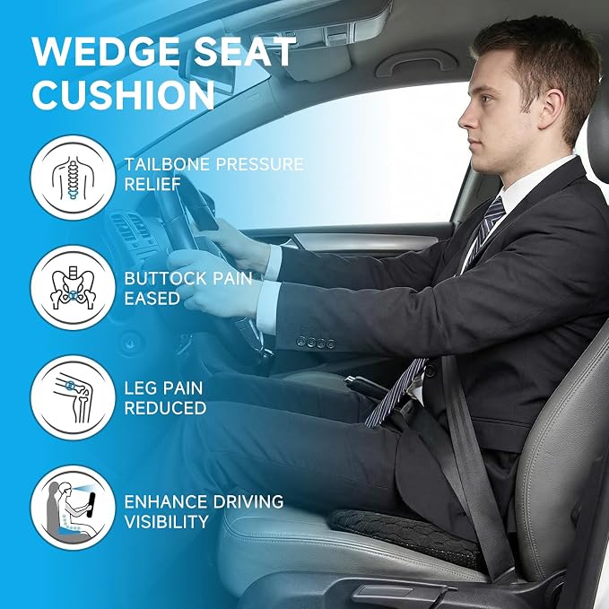 Livtribe Car Seat Cushion - Memory Foam Seat Pad for Sciatica & Lower Back Pain Relief - Driving Cushion with Breathable Mesh Cover - Road Trip Essentials for Drivers (3D Black) - Image 5