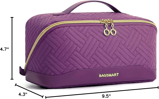 BAGSMART Makeup Bag Cosmetic Bag, Travel Makeup Bag,Water-resistent Makeup Bags for Women Portable Pouch Open Flat Make Up Organizer Bag for Toiletries, Brushes, Purple - Image 7
