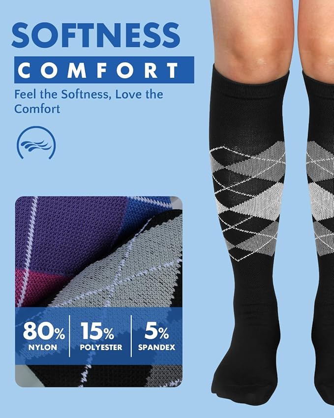 Compression Socks for Women 15-20 mmHg, 2 Pairs | Graduated Support, Knee High Fit, Polyester Stretch, Circulation Comfort, Nurses, Travel, Athletes, Flight, Daily, Patterned - Image 5