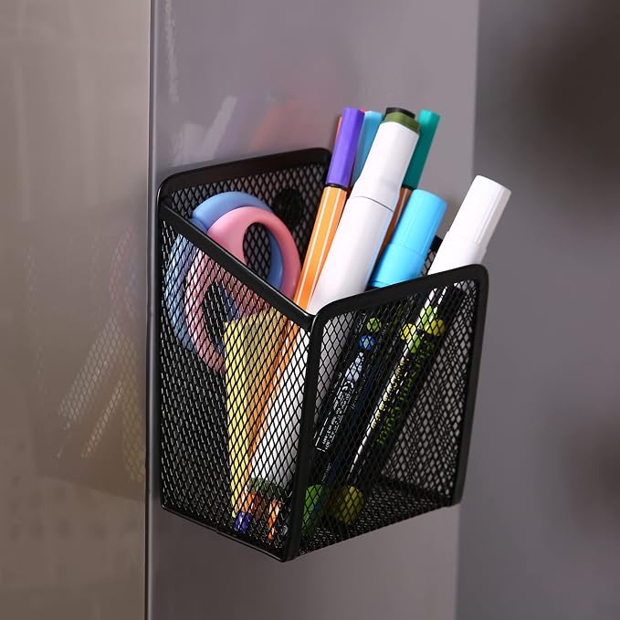 Large Magnetic Pen Holder, Magnetic Basket 4 Strong Magnet Pencil Holders Locker Accessories for Refrigerator Whiteboard Black(3.7x2.7x5 In) | Magnetic Basket Locker Accessories for Refrigerator Whiteboard Black(3.7x2.7x5 In) - Image 6