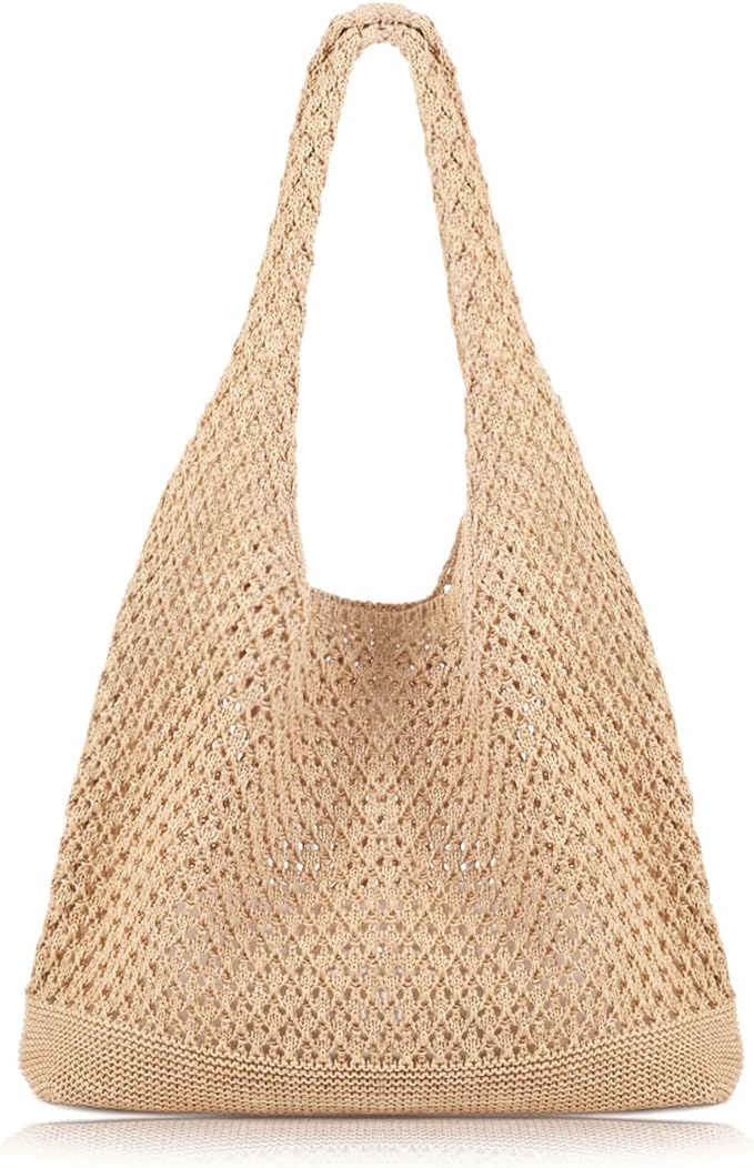 COOKOOKY Crochet Beach Tote bag Summer Beach Bag for Women Aesthetic Mesh Tote Bag Hippie Bag Knit Bag by COOKOOKY
