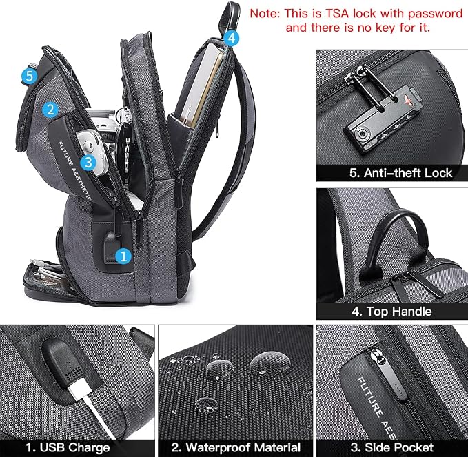 BANGE Men's Sling Backpack - Waterproof Crossbody Bag, Multi-Purpose Shoulder Bag - Image 5