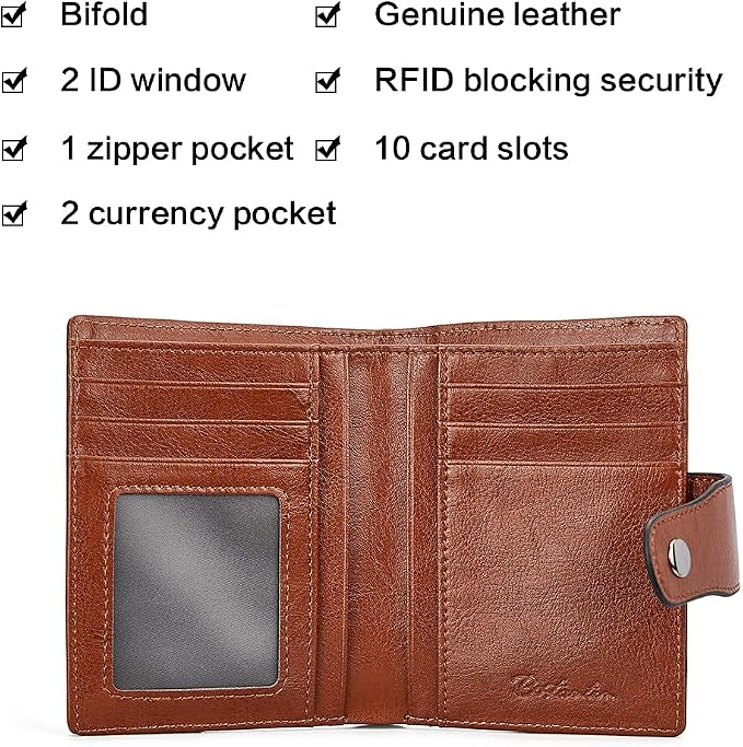 BOSTANTEN Leather Womens Wallet Small RFID Blocking Credit Card Holder | Removable ID Window, Zipper Coin Pocket, Bifold, Minimalist, Fits Small Purses, Daily Use, Ladies Gifts, Beige with Brown - Image 7