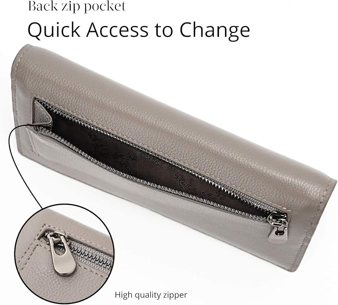 Bveyzi Ultra Slim Thin Leather RFID Blocking Credit Card Holder Bifold Clutch Wallets for Women - Image 4
