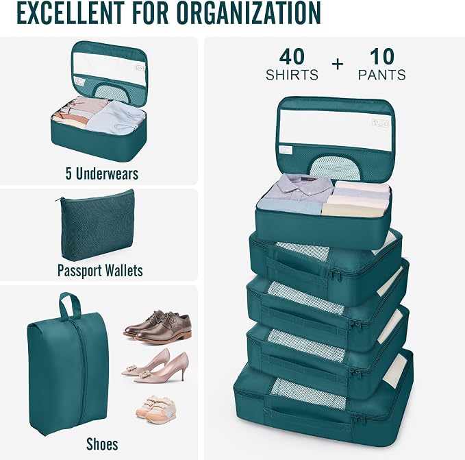 Veken 10 Set Packing Cubes for Travel Essentials, Suitcase Organizer Bags in 4 Sizes, Carry-On Luggage Accessories with Laundry Bag, Airplane Must Have with 99-Count Mesh Holes - Image 5